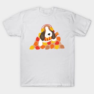 Autumn Dog, Cute Dog, Basset Hound, Autumn Leaves T-Shirt